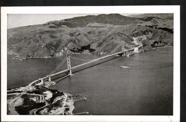 Old Postcard San Francisco 1930's Airplane View Golden Gate Bridge Ship Marin Co