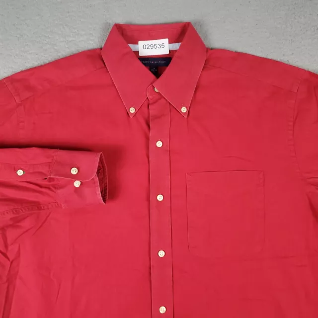 Tommy Hilfiger Shirt Mens Large Red Casual Button Up Long Sleeve