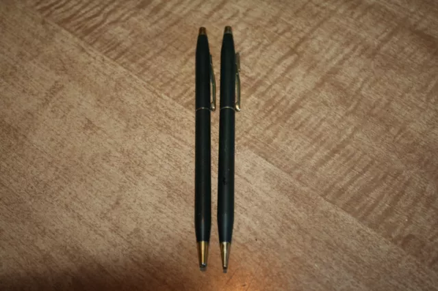 Vintage Cross Classic Matte Black Pen/Pencil Set Tested Works Logo See Pix!!
