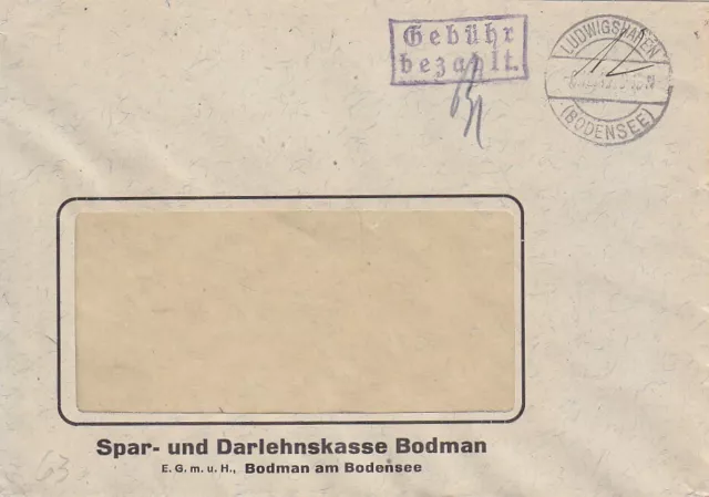 F.Zone - LUDWIGSHAFEN  (BODENSEE)  - Gebühr bezahlt -   Brief - 1945