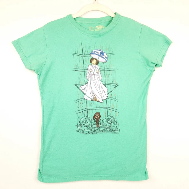 Princess Leia Haunted Mansion Women’s M Tightrope Walk R2 Graphic T-Shirt Teal
