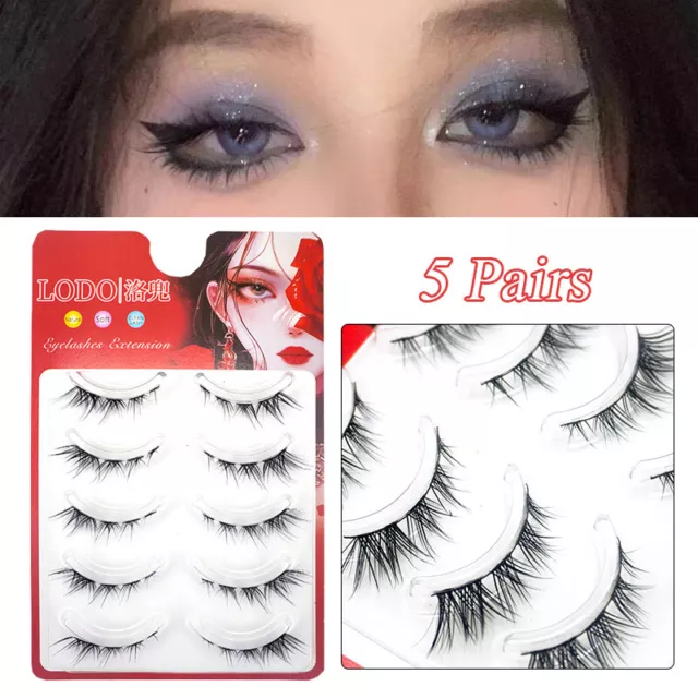 Cat Eye Faux Eyelashes Handmade 3D Winged Natural Long Lashes Soft Makeup 5Pairs