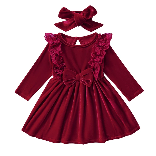 Abito natalizio principessa bambina manica lunga rosso arricciato abiti da festa di Natale