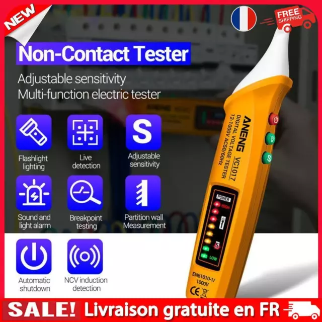 VC1017 Non-contact LED Electric Tester Digital AC Voltage Detector (Yellow)