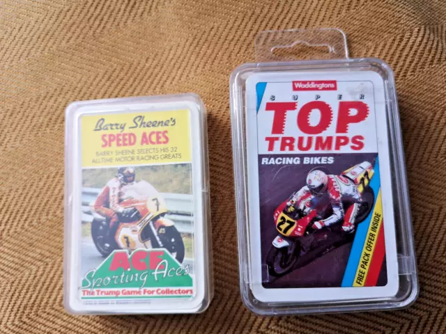 Vintage anni '70 2 set di carte Trump top --Barry Sheenes Speed Aces e bici da corsa