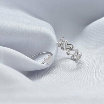 Hollow Heart Open Silver Plated Ring Finger Love Women Adjustable Jewellery Gift