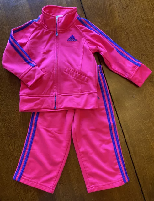 Adidas Girls baby toddler 18 mo pink stripe jogging warmup suit jacket pants