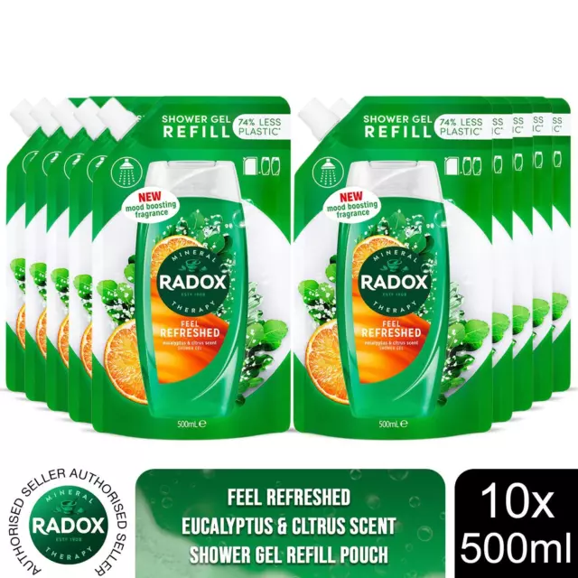 Radox Mineral Therapy Shower Gel Refill Pouch Feel Refreshed 500 ml, 10 Pack