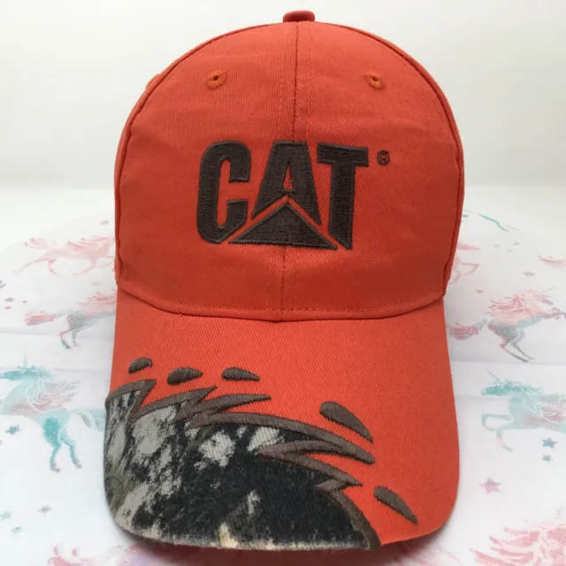0112 Caterpillar CAT Strapback Hat Ball Cap Adjustable Camo Bill Hunting Orange