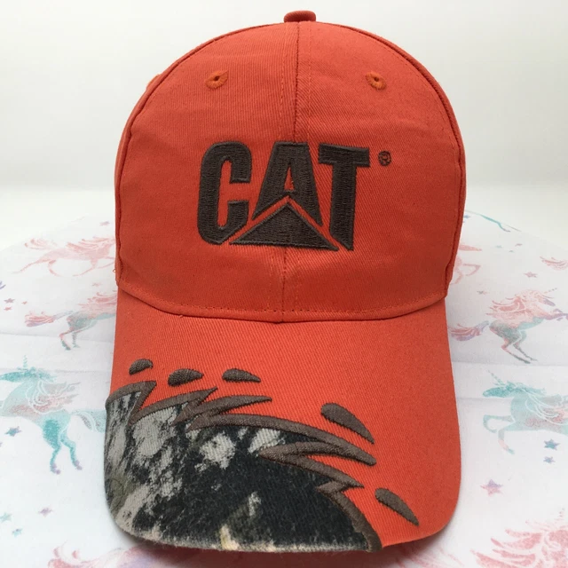 0112 Caterpillar CAT Strapback Hat Ball Cap Adjustable Camo Bill Hunting Orange
