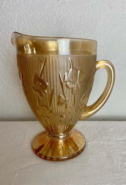 Jeanette Iris/Herringbone 8.5” T Heavy Pitcher By Indiana Glassware