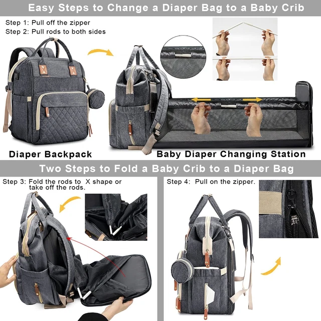 3 in 1 Diaper Bag Travel Mommy Backpack Portable Bassinet & Changing Station Pad 3