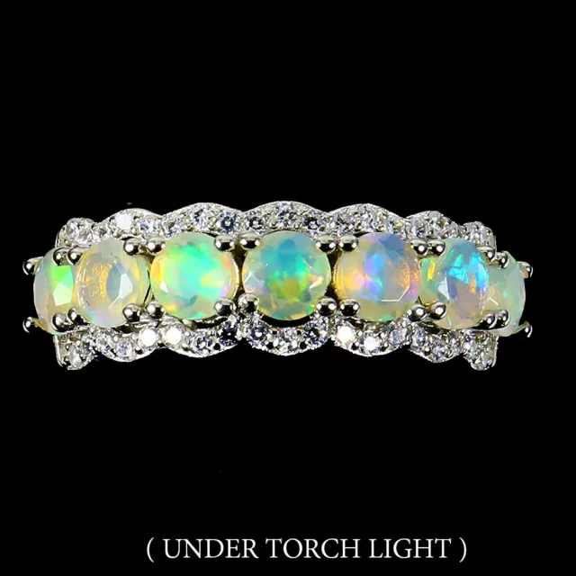 Unheated Round Fire Opal Rainbow 4mm Simulated Cz 925 Sterling Silver Ring 8