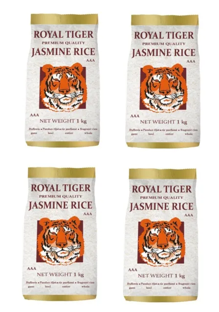 Royal Tiger Jasminreis Duftreis Reis (Premium Qualität AAA) (4 x 1 kg) 4 kg