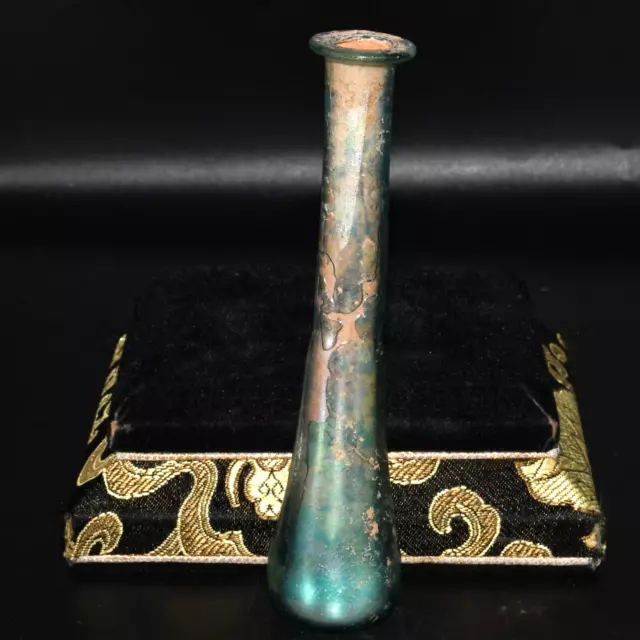 Genuine Ancient Iridescent Roman Glass Intact Medicine Bottle Ca. 1st Century AD