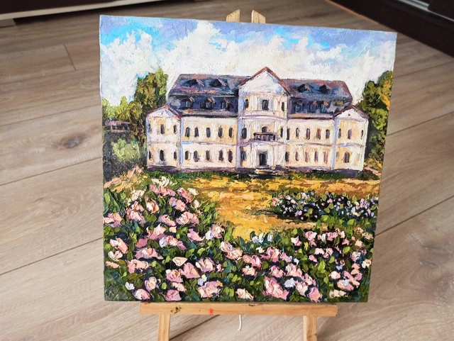 Original Art Oil Painting on panel 12x12in OLD LOCK and Flowers painting Roses 3