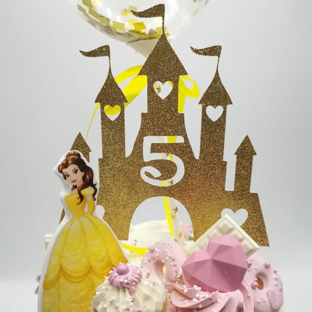 PRINCESS CASTLE THEMED Personalised Glitter Cake Topper £3.95 - PicClick UK