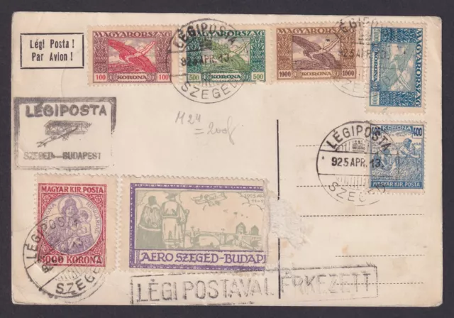HUNGARY 1925, Postal card, Air mail Szeged-Budapest, Vignette