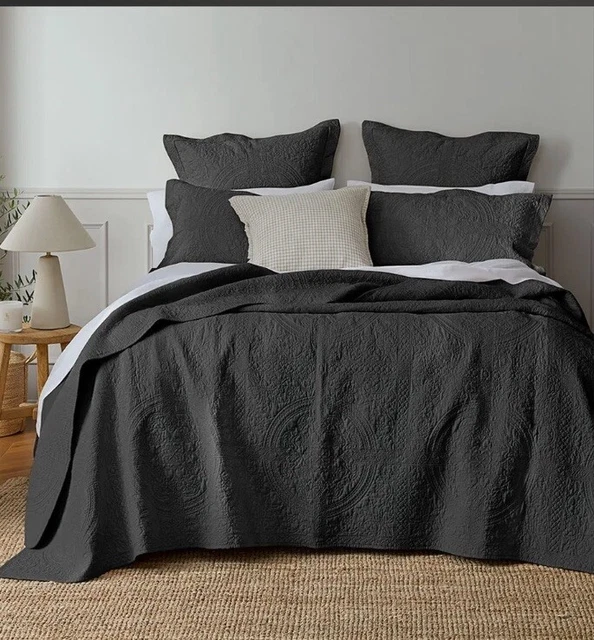 BED BATH AND table Artemida Bedspread & 1 Pillowcase - Charcoal $59.99 ...