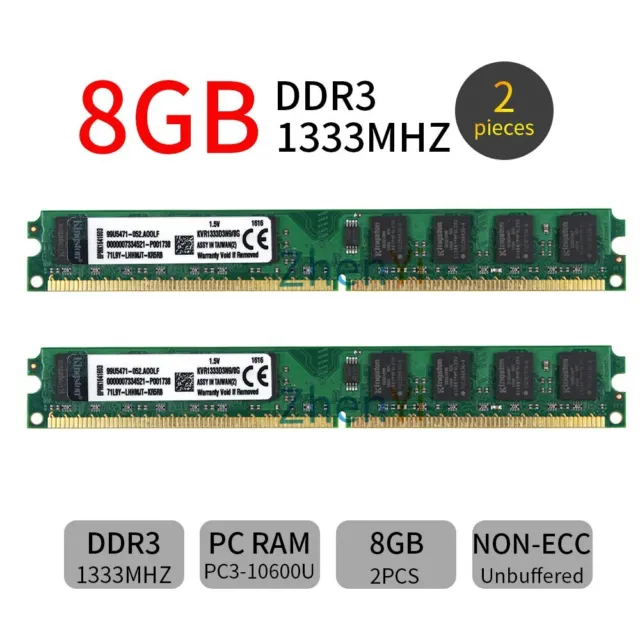 Kingston 16GB 2x 8GB 4GB DDR3 1333MHz PC3-10600U 240Pin DIMM Memory RAM LOT BT