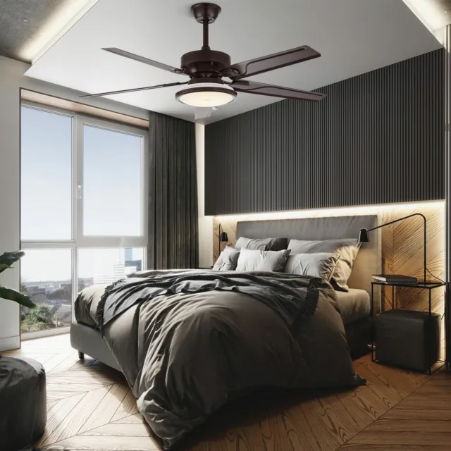 Reversible Blade Downrod Mount Fan LED Ceiling Fan Light 5-Blade Chandelier Lamp