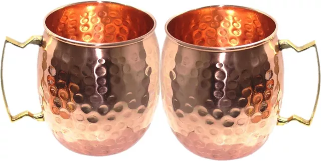 Mugs Handcrafted Hammered Pure Copper with Brass Handle Moscow Mule Pack of 2