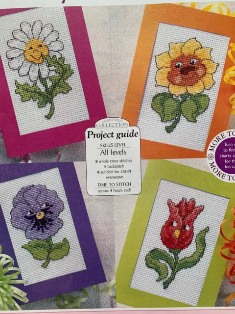 Friendly Flowers Kids Greeting Cards Cross stitch Design chart