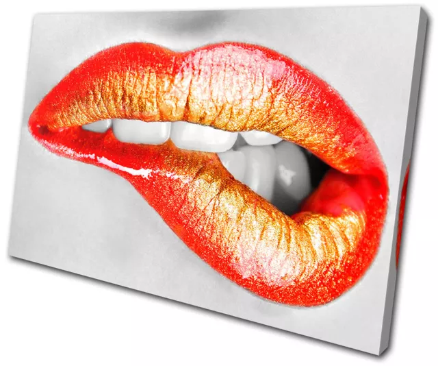 Fashion Biting Lips Erotic SINGLE CANVAS WALL ART Picture Print VA