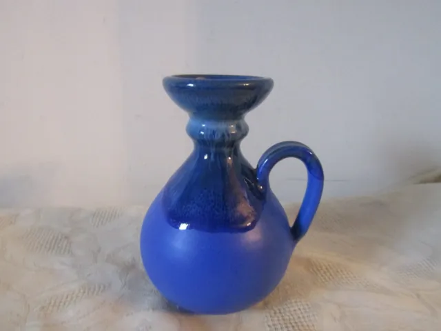 Vintage Studio Pottery Cobalt Blue Drip Glaze Vase Urn Ornament 14cm tall