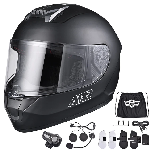 AHR Full Face Motorcycle Helmet DOT Visor Bluetooth Headset Intercom FM Radio S