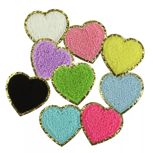 Heart Iron On Patches Love Sew On Appliques Chenille Embroidered Patch Gold Edge