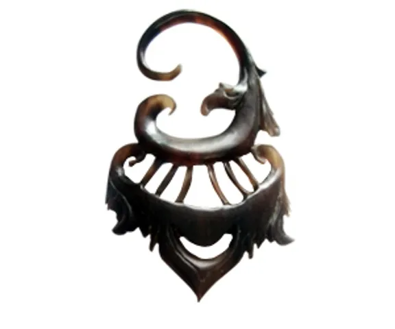 Ear Gauge Carved Horn Wood Handmade Body Piercing Hook Organic Tribal Stretcher