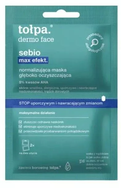 Tolpa Dermo Face Masque Nettoyant En Profondeur Normalisant Effet Sebio Max