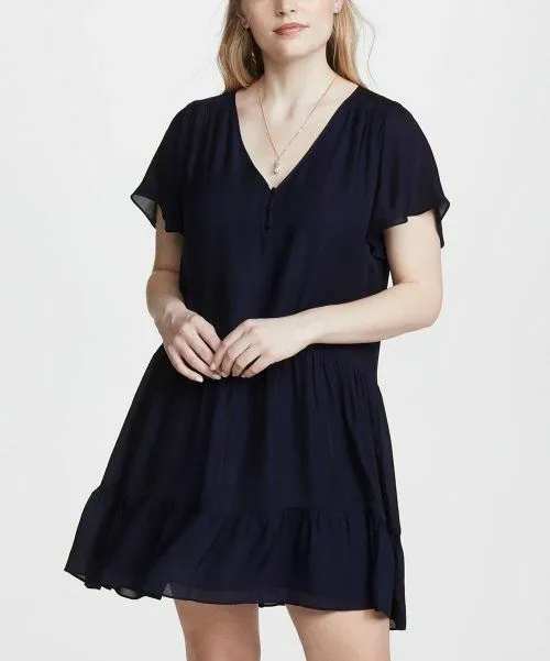 MSRP $348 Parker Savannah Silk-Blend A-Line Dress Navy Size XS NWOT