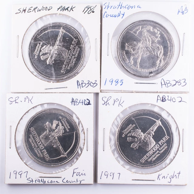$1 1985 & 86, $2 1997 Strathcona County Alberta 4pc Canadian Municipal Tokens