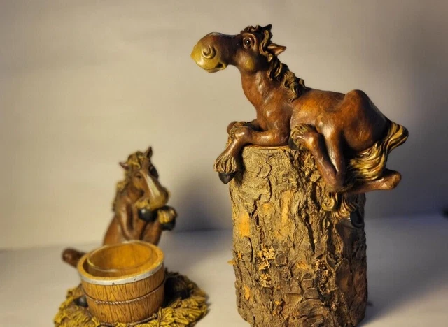 (2) Montana Silversmith Elmer Horse Figurine Votive Retired and Shelf Hugger 6"