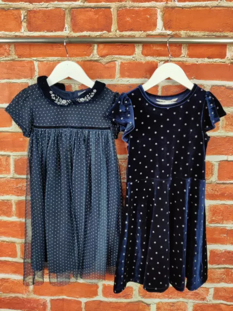 Girls Bundle Age 5-6 Years Next H&M Navy Blue Dress Set Velour Party Kids 116Cm