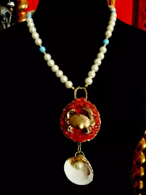zodiac necklace pendant woman jewelry amulet charm cancer sign crab sea life bib 3