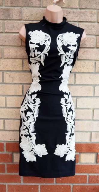 Next Black White Floral Embroidered Lace High Neck Bodycon Party Dress 6