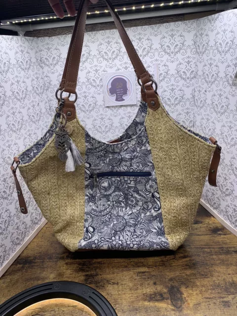 Sakroots Roma Shopper Lake in Bloom Straw Tote Handbag Sak Hobo Artist Circle