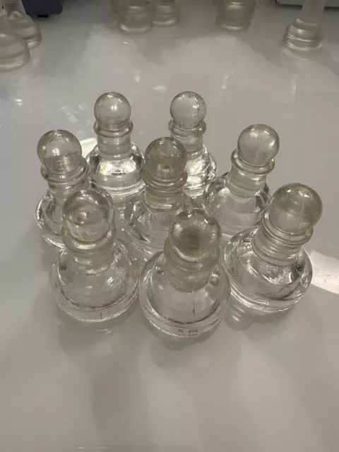 Frosted Glass Replacement Chess Game Piece Pawn 1 1/2" Tall Lot Of 8