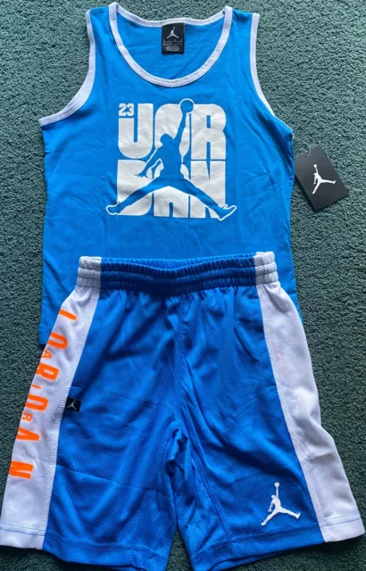 NWT Nike Air Jordan Little Boys 7 Light Blue/White Tank Top/Dri-Fit Shorts Set