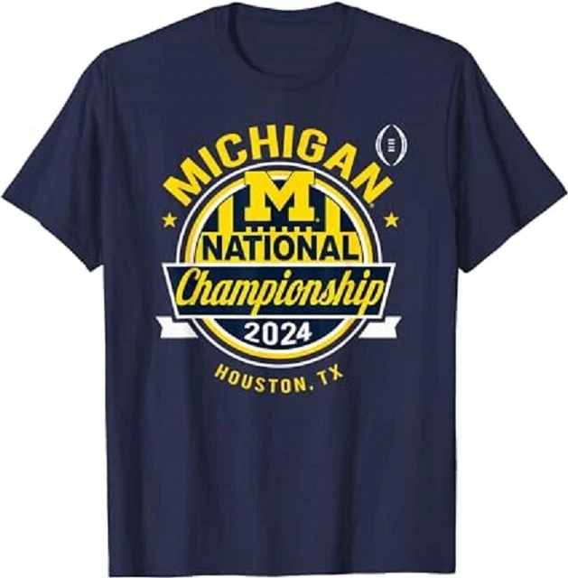 MICHI.GAN WOLVERI,NES 2025 CFP, National. Championship Logo Navy T