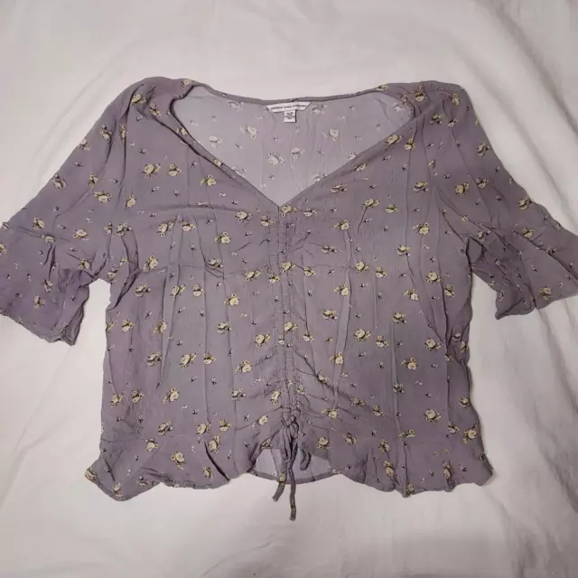 Women's American Eagle Outfitters Size XL Gray Floral Print Blouse Top