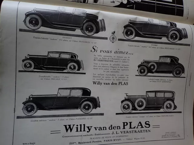 WILLY VAN DEN PLASS automobile publicité papier ILLUSTRATION AUTO 1926 col