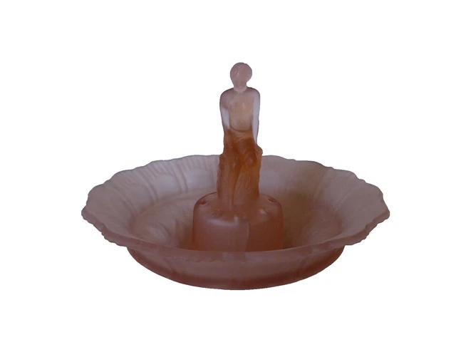 Antique Sowerby Art Deco Pink Frosted Glass Female Nude Rose Flower Posy Bowl