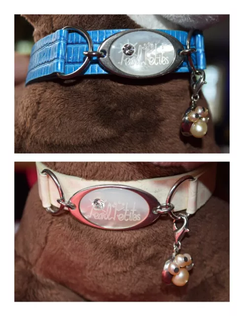 Pearl Pet-ites Pet Dog / Cat Collar Italian Leather Paw Pearl Bling XS S M L