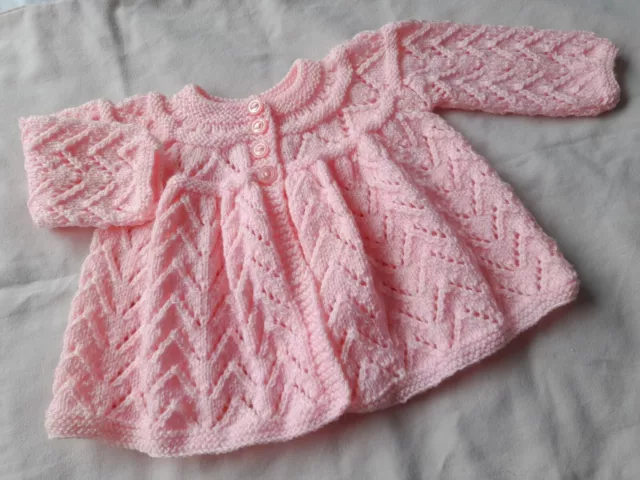 Hand Knitted Pink Baby Cardigan/Coat Size 3-6 Months.