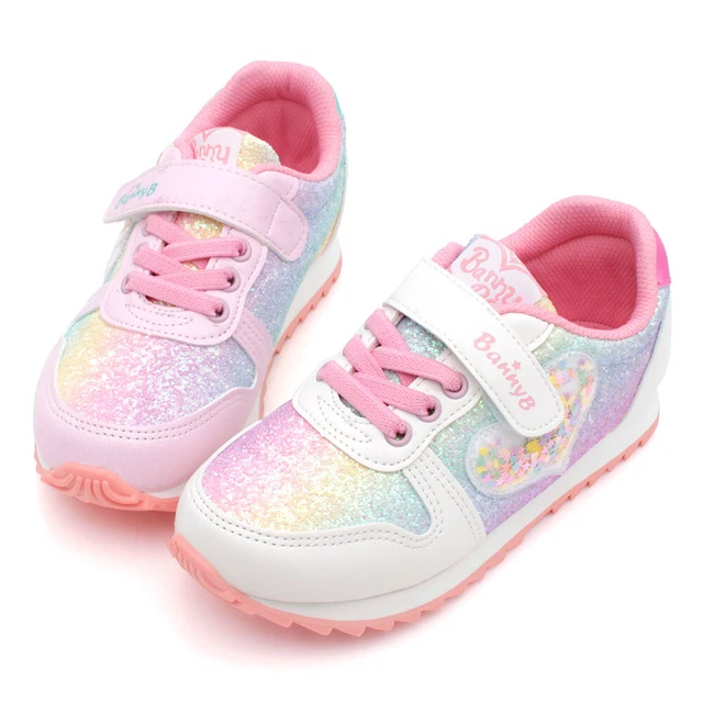 Girls Glitter Sneakers Trainers Kids Hook Loop Fastener Children Shoes DR159