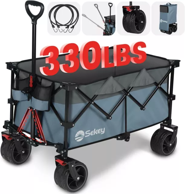 220L Collapsible Foldable Wagon with 330lbs Weight Capacity, Heavy Duty Folding